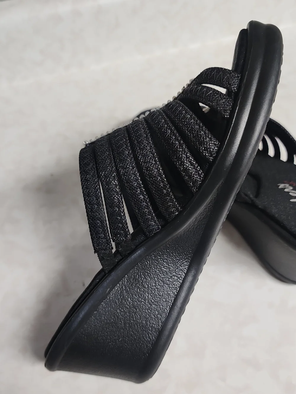 Skechers Black Wedge Slide with Crystal Accent womens 7.5 number 1145